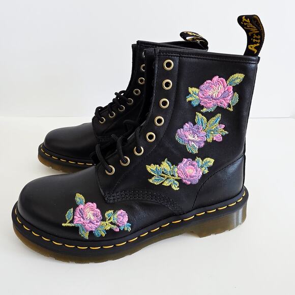 Dr. Martens 1460 Vonda Black Pink Floral Embroidered Combat Boots Women's Size 7 - Picture 7 of 8